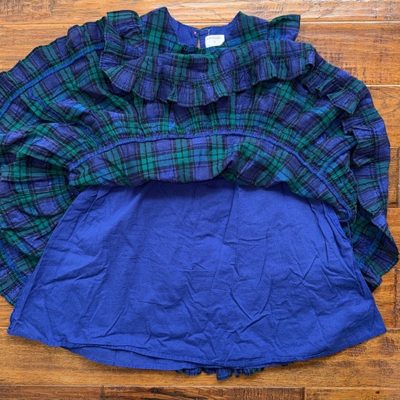 Crewcuts girls’ ruffle trim dress in shimmer blue and green plaid, size 5 - Picture 5 of 9